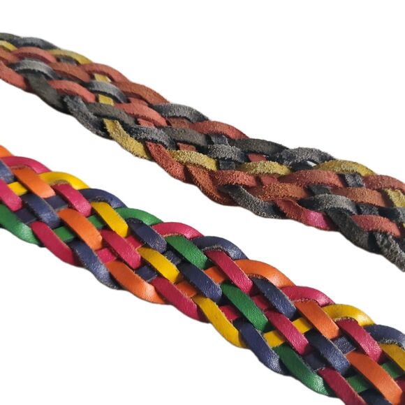 Vtg Braided Leather Belt M-L up to 37" Multicolor Rainbow Resort Tropical Wear - Picture 5 of 7